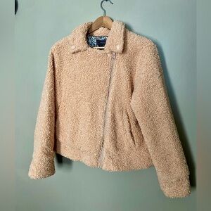 G by GIULIANA black label peachy pink teddy bear Sherpa moto jacket fleece sz L